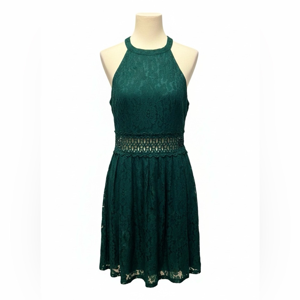 Elegant Green Lace Halter Dress